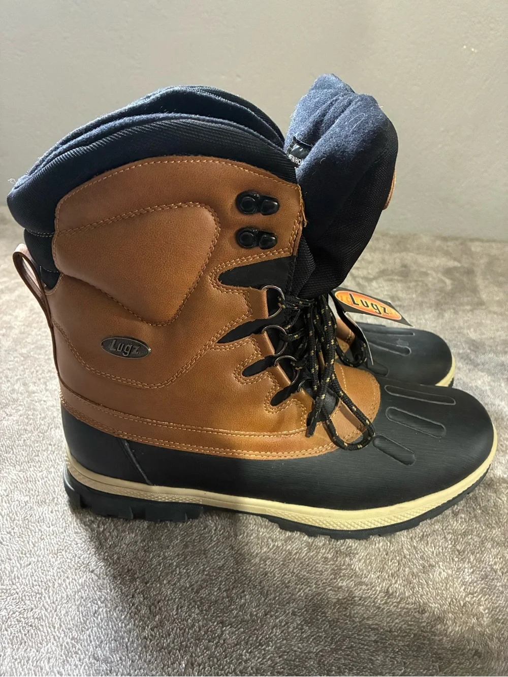 Lugz Two-Tone Anorak Waterproof Lace-Up Boots Brown/Black 8” Snow Outdoor Size 8